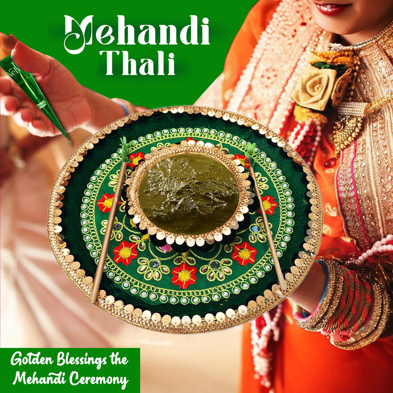 Premium Traditional Mehndi Thali for Wedding – Handcrafted Shaadi Platter with Floral Details for Mehndi Celebration