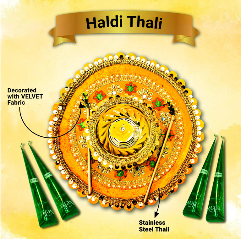 Traditional Haldi Thali for Wedding – Premium Handmade 12-inch Platter with Bowls for Haldi Puja & Shaadi Rituals