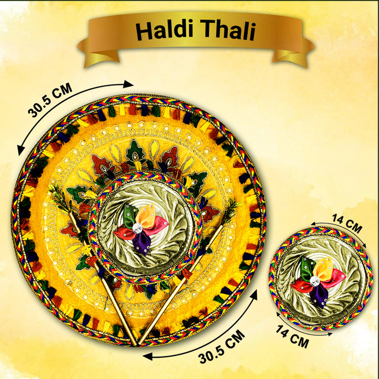 Elegant Haldi Wedding Thali – Decorative Handcrafted Plate with Bowls for Haldi Rituals & Celebration Decor 12 Inch