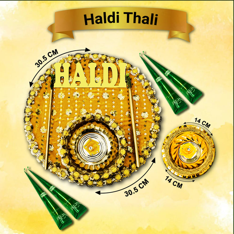 Handcrafted Haldi Thali for Wedding – Perfect 12-inch Platter with Bowls for Haldi Function & Traditional Decor