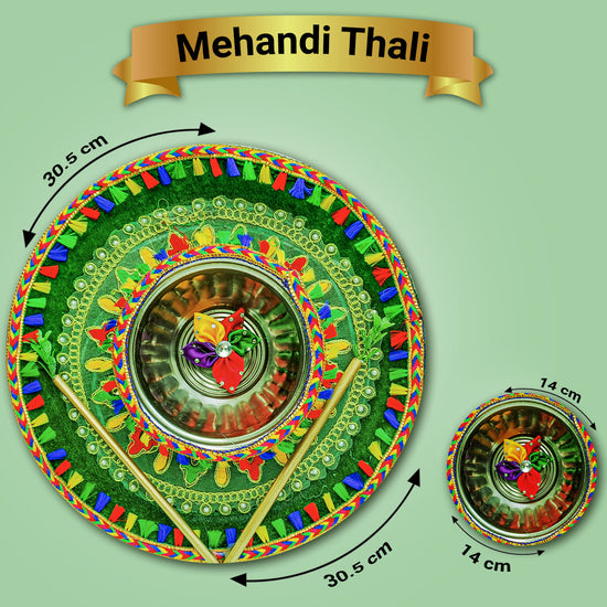 Traditional mehndi thali,Mehndi platter for bride,mehndi thali decoration,Custom mehndi thali,colorful mehndi thali,Intricate mehndi thali design,luxury mehndi thali,Wedding mehndi thali,Mehndi thali with flowers,Artistic mehndi thali,Mehndi plate decoration,Personalized mehndi thali