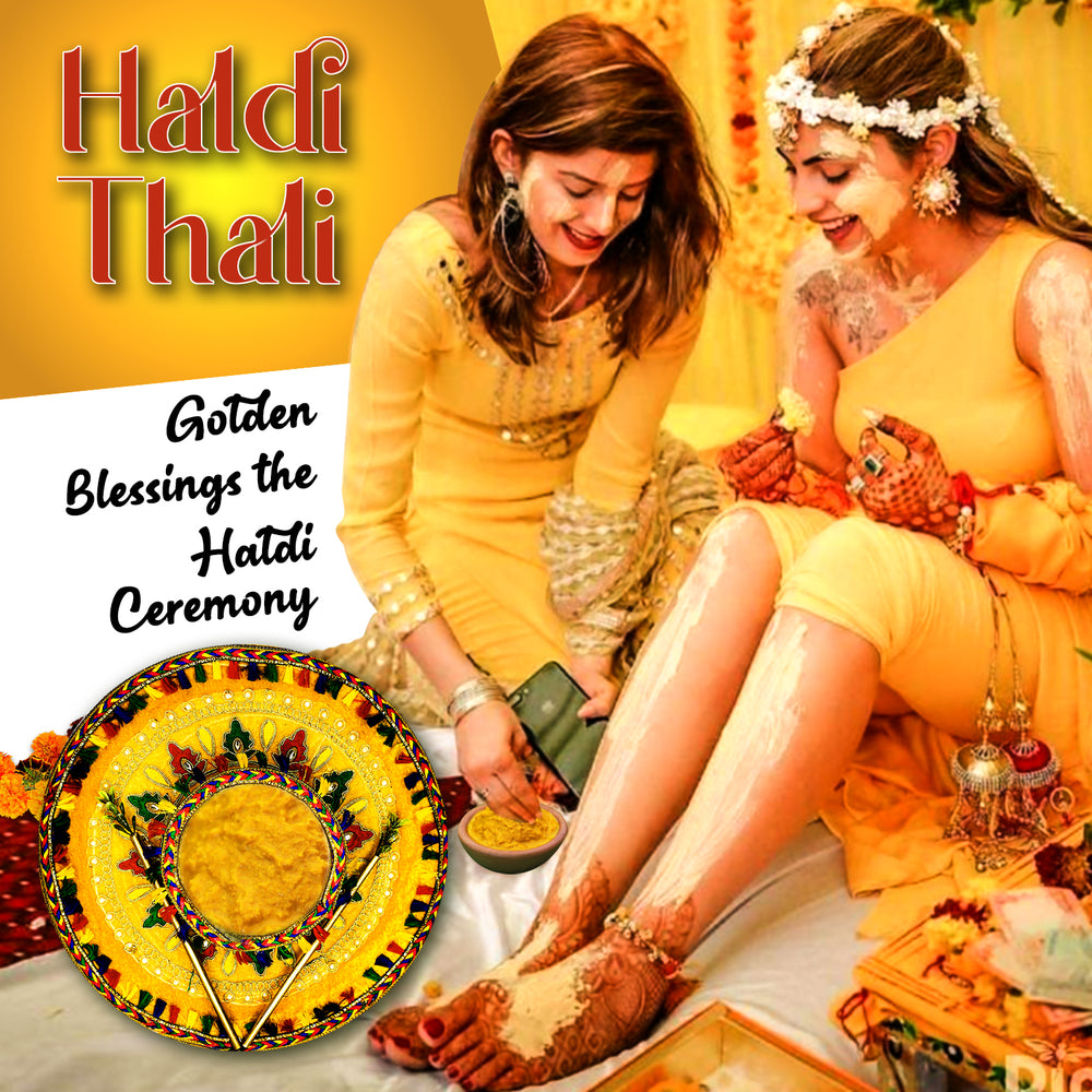 Haldi & Mehendi Thali Set, Indian Ritual Thali Set, Wedding Function Thali Combo, Cultural Wedding Thali Set, Multi-Purpose Wedding Thali Set, Mehendi and Haldi Thali Set, Haldi Ritual Plate, Mehendi Haldi Combo Set, Haldi and Mehendi Decor Set, Haldi Mehendi Thali with Bowls