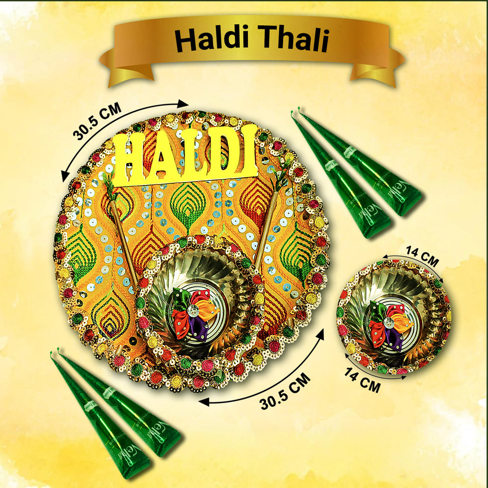 Shaadi Decor Thal,12-inch Haldi Thali,Puja,Haldi Plate,Handmade Wedding Plate,Ubtan Haldi Platter,Decorative Plate for Haldi Function,Home Decor Wedding Thali