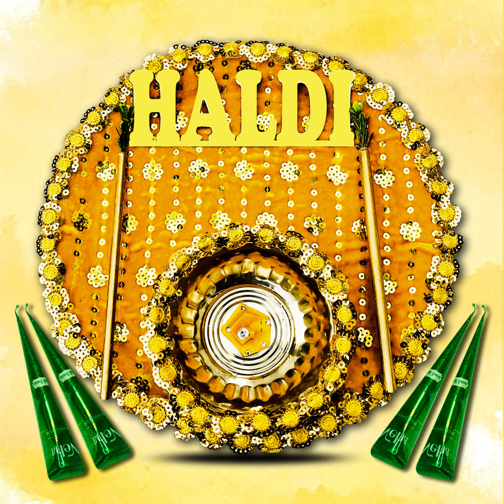 Hand crafted Haldi Thali,Decorative Haldi Thali,Wedding Ceremony Thali,Haldi Ceremony Platter,Traditional Haldi Thali,Handmade Thali for Wedding,Shaadi Decor Thal,12-inch Haldi Thali