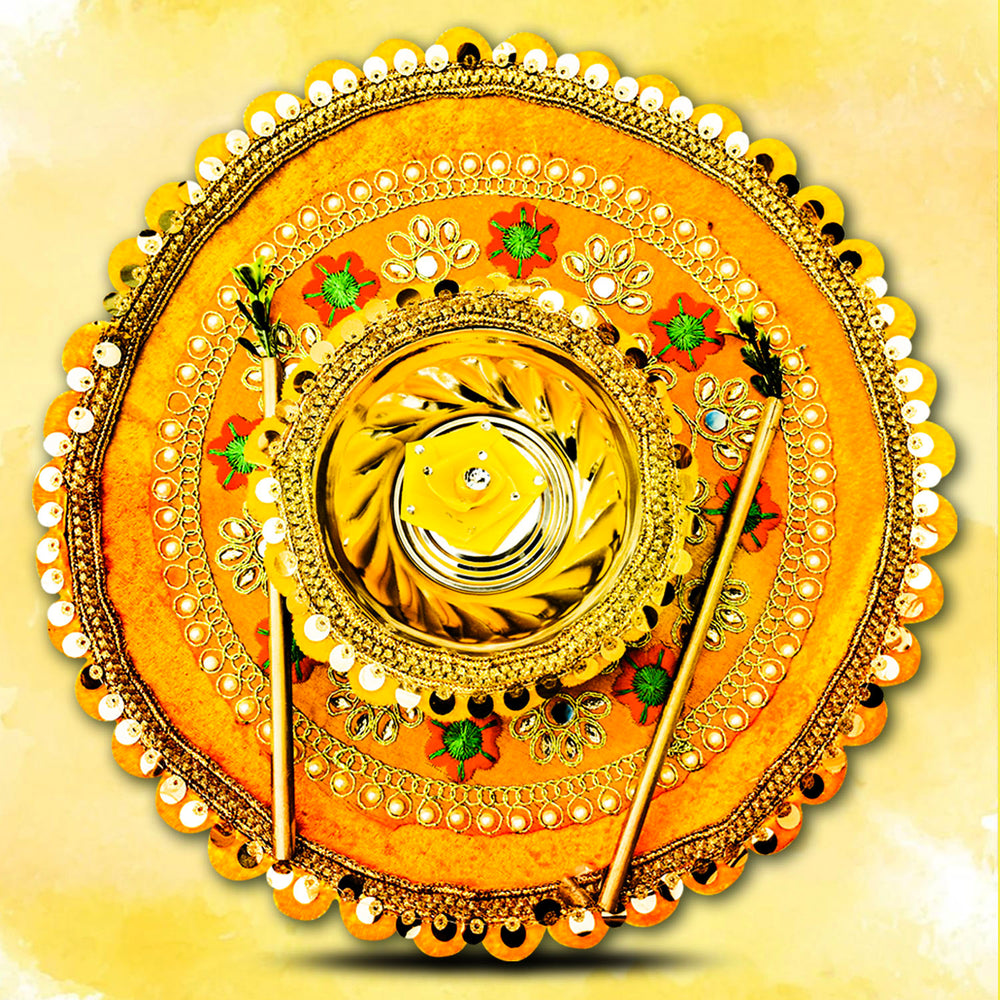 Elegant Wedding Thali,Cultural Wedding Haldi Thali,Vibrant Haldi Ceremony Plate,Bridal Haldi Function Decor,Authentic Haldi Thali Set,Wedding Ritual Decorative Thali,Traditional Handmade Wedding Plate,Haldi Thali for Wedding Ceremony,Haldi Ceremony Platter,Decorative Haldi Thali,Traditional Haldi Thali Set,Handmade Haldi Thali