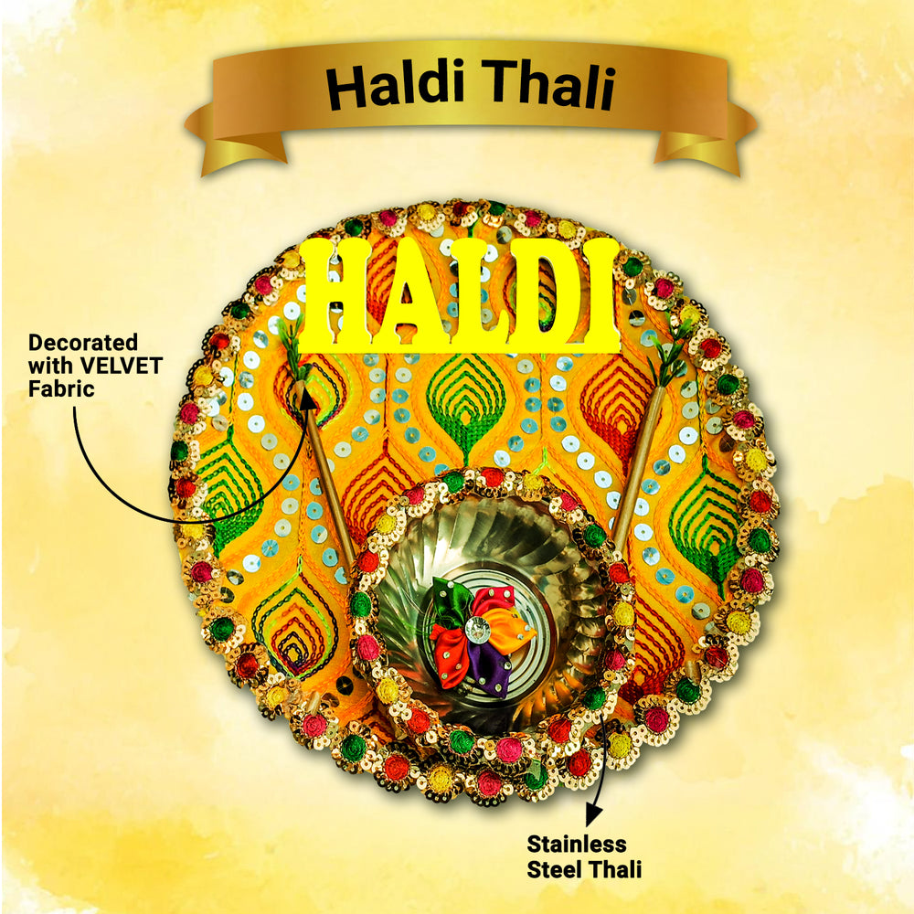 Wedding Ceremony Thali,Haldi Ceremony Platter,Traditional Haldi Thali,Handmade Thali for Wedding,Shaadi Decor Thal,12-inch Haldi Thali,Puja,Haldi Plate