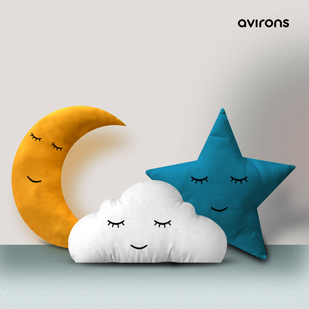 Soft Cloud, Moon, Star Pillows – Machine Washable, Hypoallergenic Plush Throw Pillows for Kids’ Room & Nursery